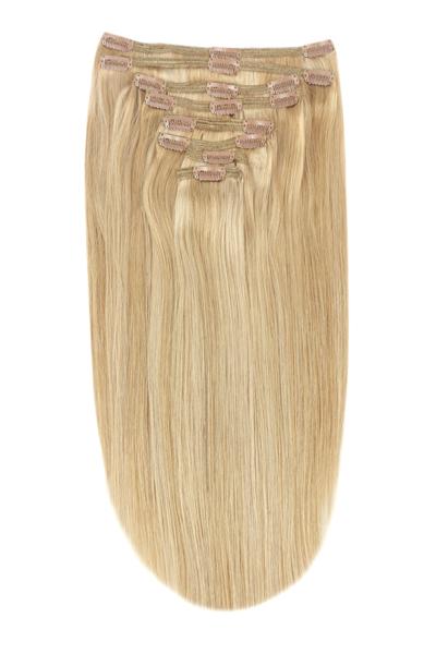 Full Head Remy Clip in Human Hair Extensions - Light Brown/Golden Blonde/Bleach Blonde Mix (