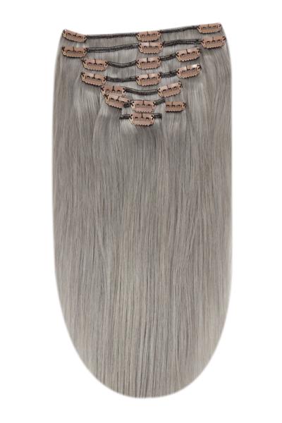 Full Head Remy Clip in Human Hair Extensions - Silver/Grey Hair (