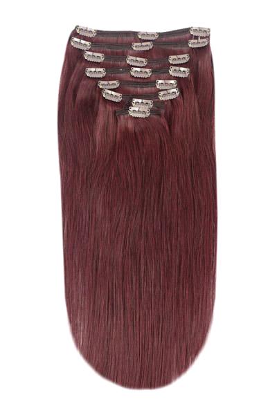 Full Head Remy Clip in Human Hair Extensions -Mahogany Red (