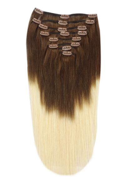 Full Head Remy Clip in Human Hair Extensions - Ombre (#T4/613)