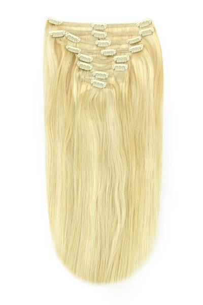 Full Head Remy Clip in Human Hair Extensions - Ash Blonde/Bleach Blonde Mix (#22/613)