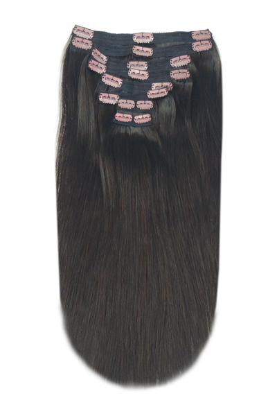 Full Head Remy Clip in Human Hair Extensions - Darkest Brown (