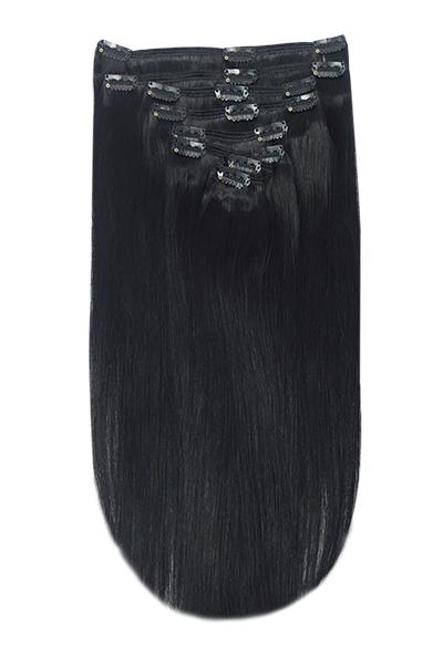 Full Head Remy Clip in Human Hair Extensions - Jet Black (#1)