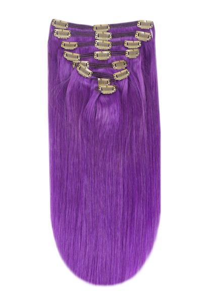 Full Head Remy Clip in Human Hair Extensions - Purple