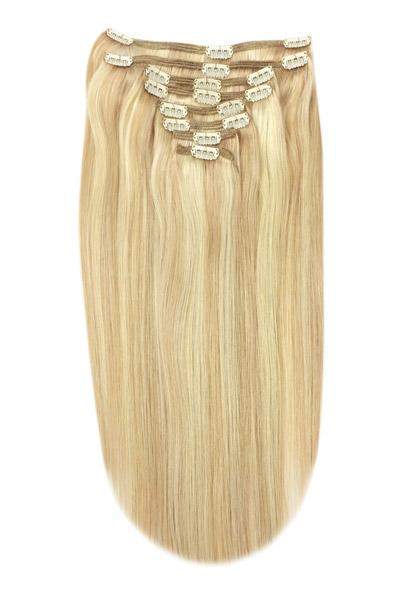 Full Head Remy Clip in Human Hair Extensions - Strawberry Blonde/Bleach Blonde Mix (